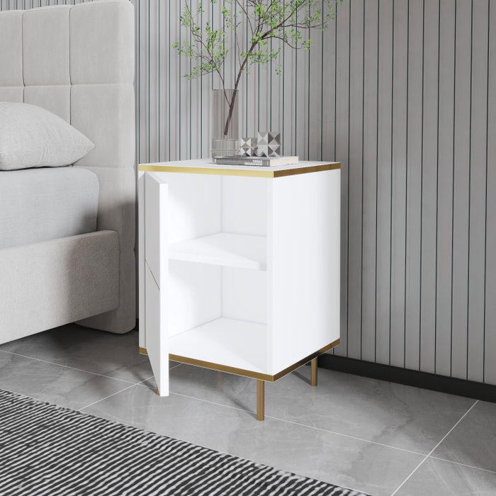 Hanah Home Mesilla de Noche, White, Gold - Elegante y Funcional, 40x60x35 cm